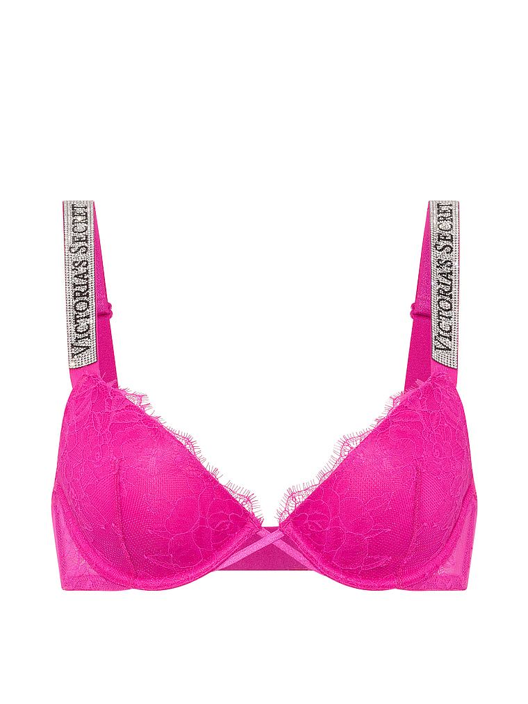 Biustonosz lekko usztywniany koronkowy z błyszczącymi ramiączkami Shine Strap Demi. Produkt ma kolor różowy i pochodzi z kolekcji Very Sexy. 