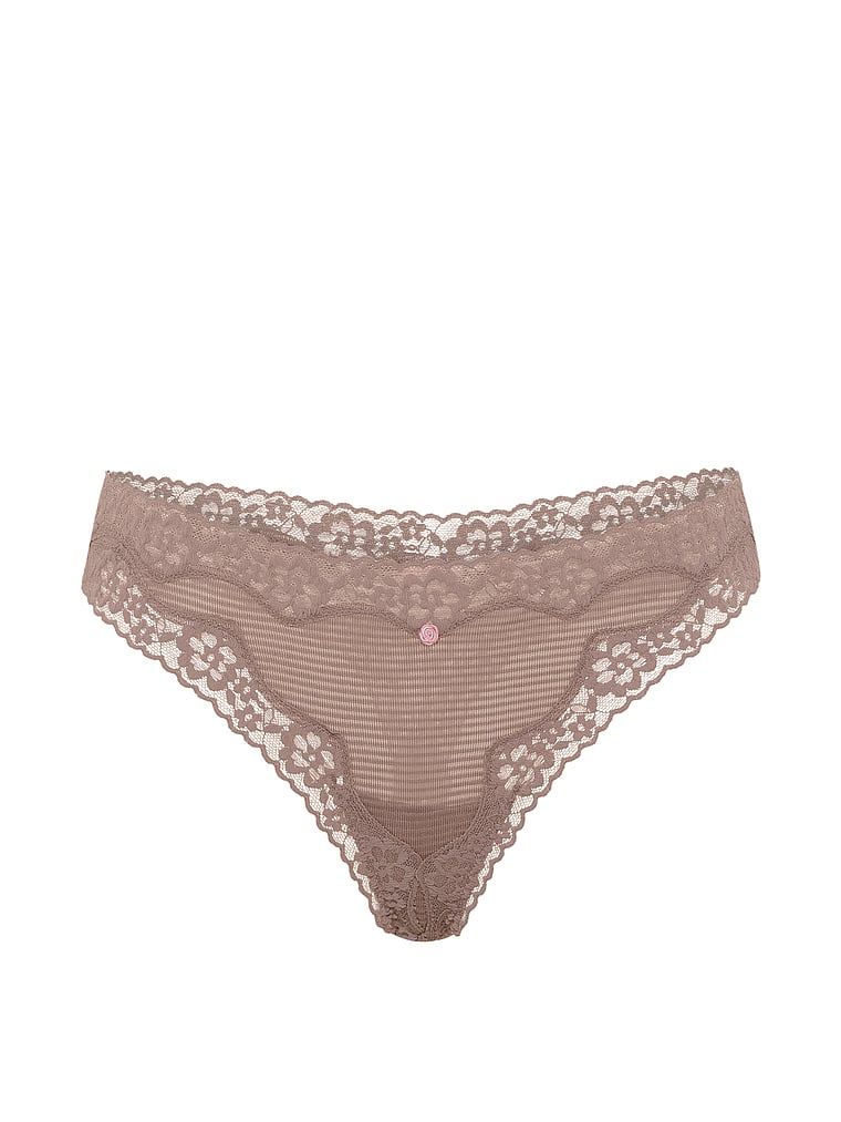 Stringi bawełniane w paseczki z koronką na krawędziach. Produkt ma kolor brązowy i pochodzi z kolekcji Lace Trim. 
