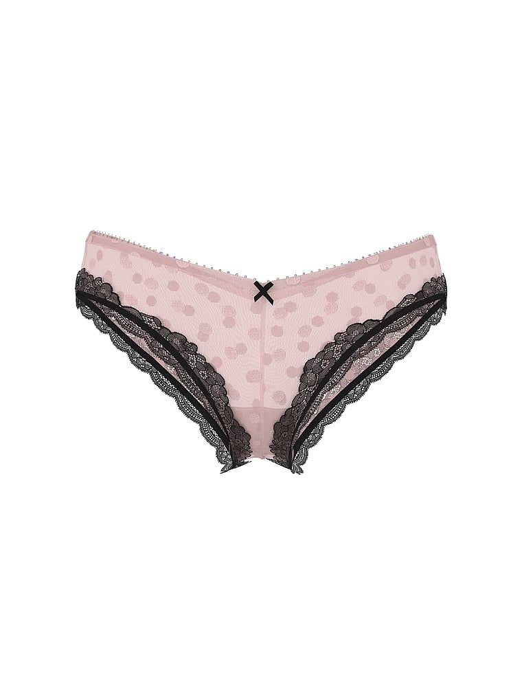 Majtki z siateczki w kropki z wysoko wyciętymi nogawkami Tease Sheer Dot Cheeky. Produkt jest wzorzysty i pochodzi z kolekcji Victoria's Secret. 