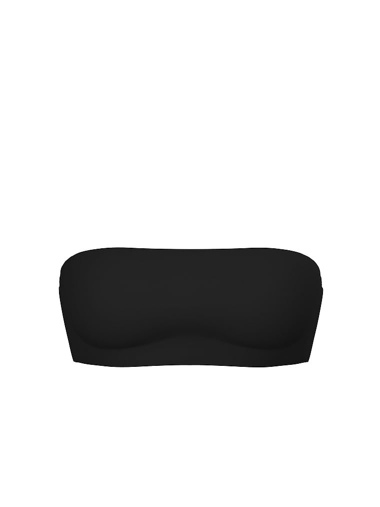 Modelka prezentuje biustonosz push-up bez ramiączek i bez fiszbin Perfect Comfort Strapless. Produkt ma kolor czarny i pochodzi z kolekcji Victoria's Secret Bare.
