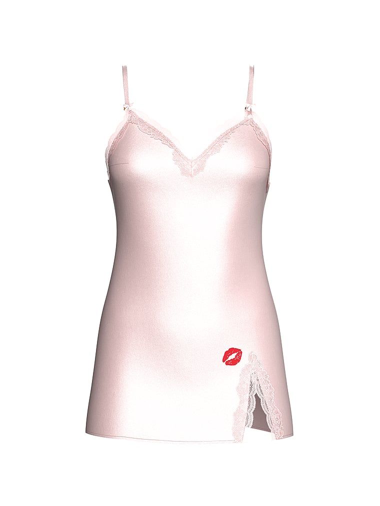 Victoria's Secret Koszulka nocna satynowa z koronką Tease Slip