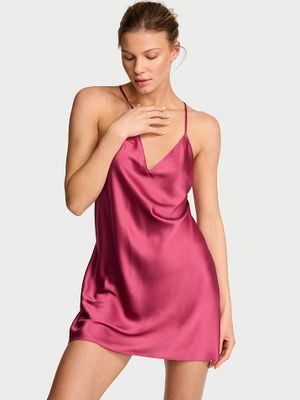 Victoria's Secret Koszulka nocna satynowa na cienkich ramiączkach odsłaniająca plecy Open-Back Slip