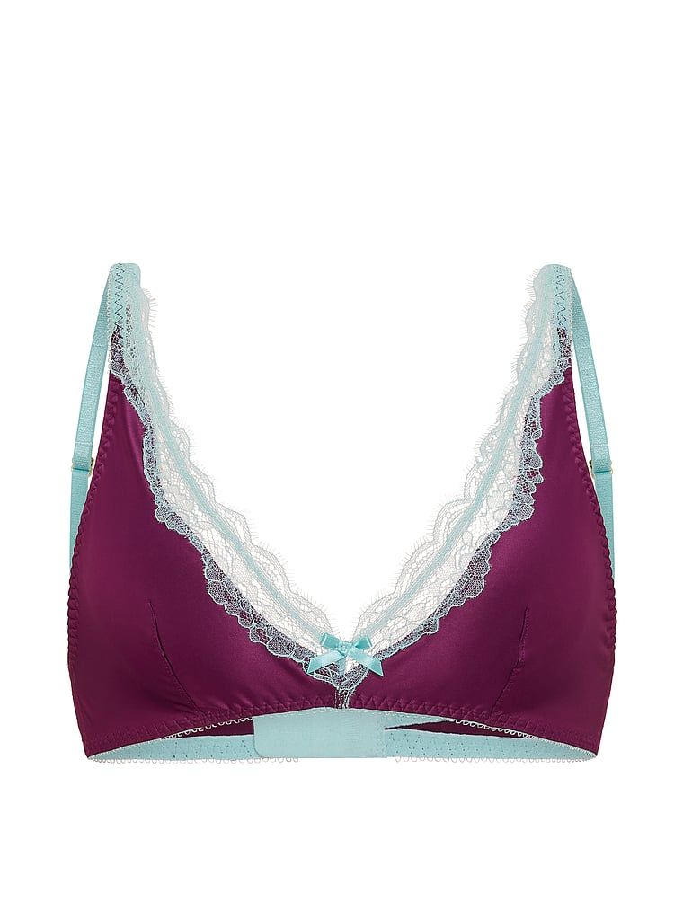 Biustonosz nieusztywniany bez fiszbin satynowy Tease. Produkt ma kolor fioletowy i pochodzi z kolekcji Victoria's Secret. 