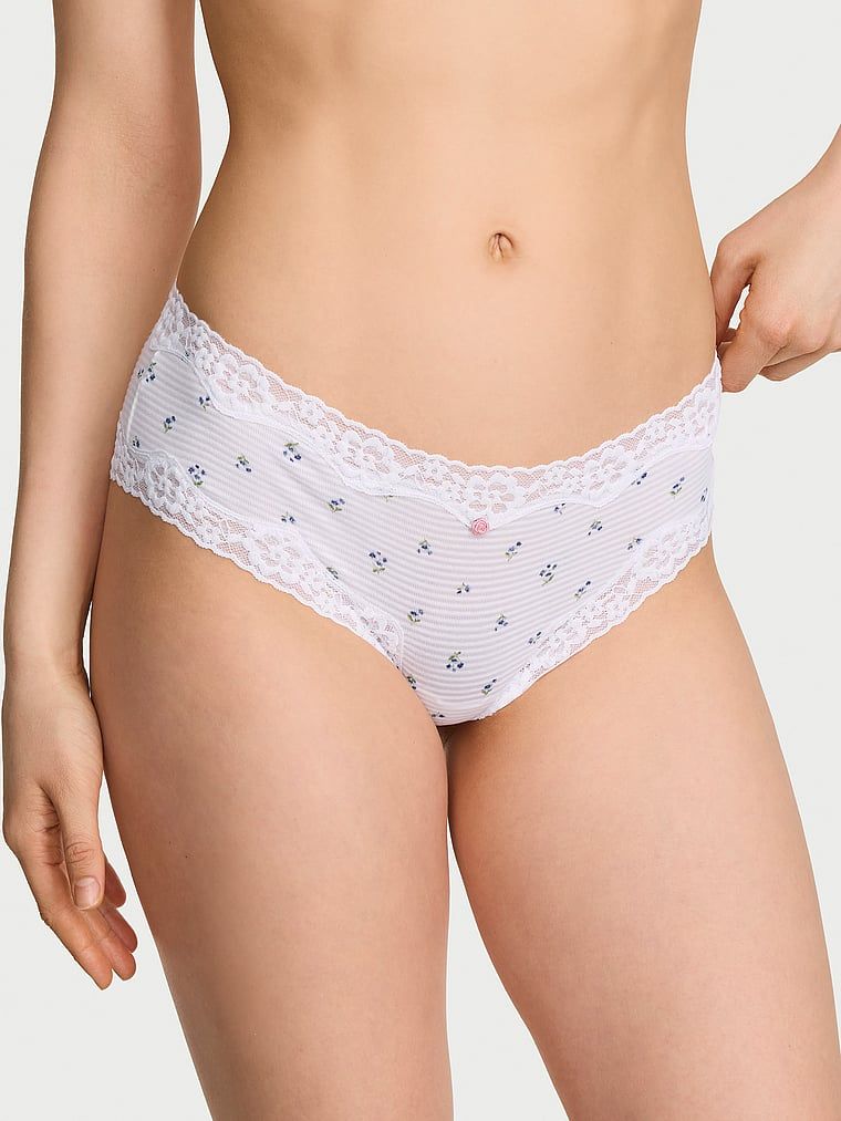 Lace Trim Majtki bawełniane w paseczki z koronką na krawędziach Cheeky
