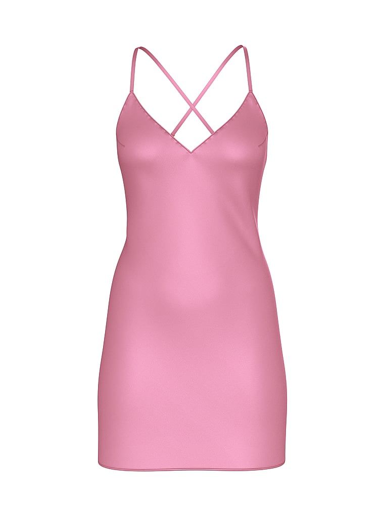 Victoria's Secret Koszulka nocna satynowa na cienkich ramiączkach odsłaniająca plecy Open-Back Slip