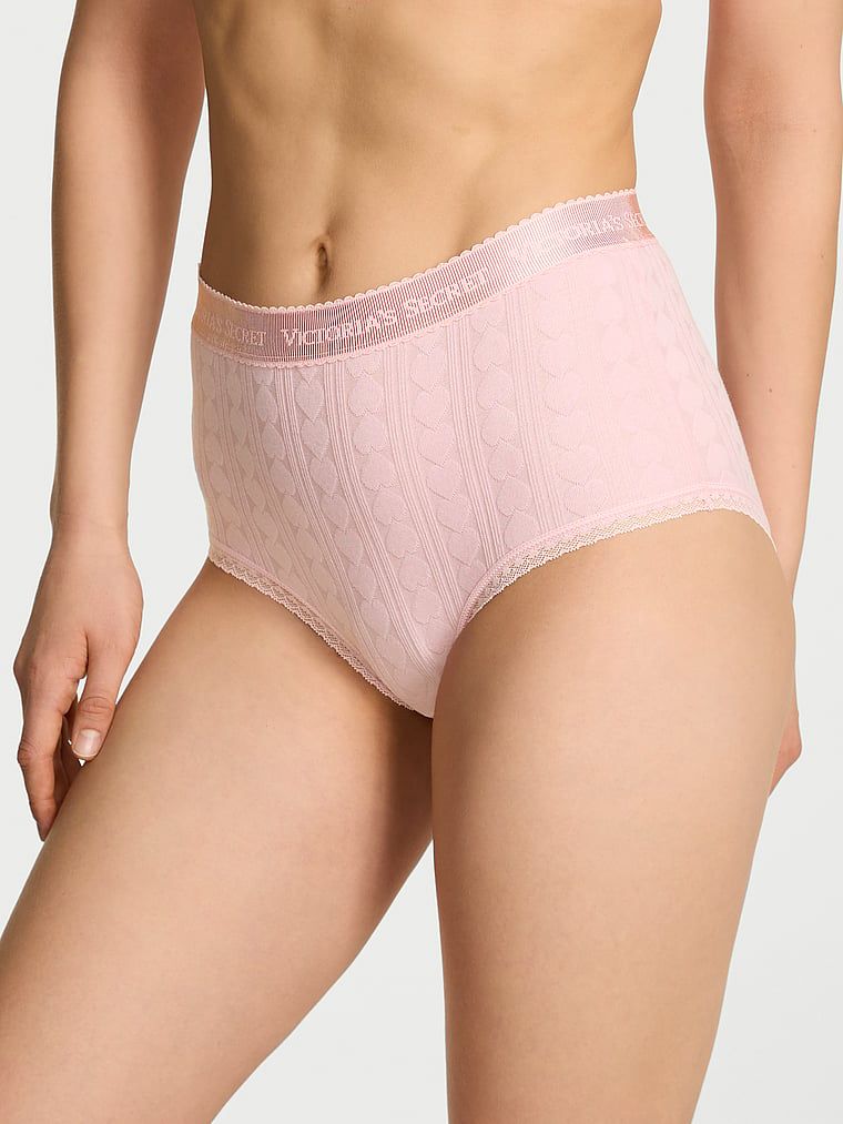 Cotton Majtki bawełniane figi z wysokim stanem z serduszkami i logo Heart Pointelle Brief