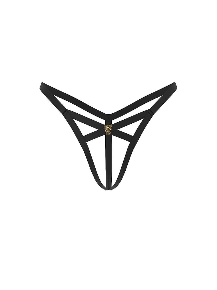 Stringi z paseczków bez kroku Shine Leo Hardware. Produkt ma kolor czarny i pochodzi z kolekcji Very Sexy. 