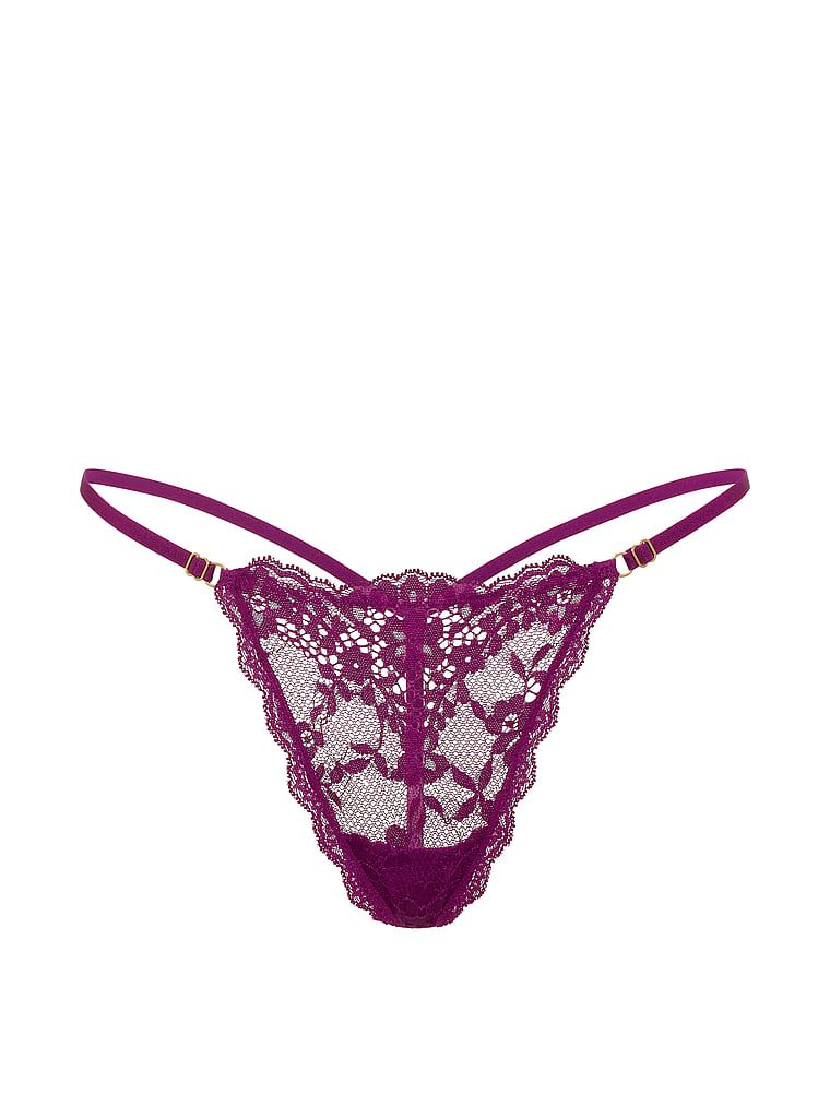 Stringi koronkowe z regulowanymi paskami Lace V-String. Produkt ma kolor fioletowy i pochodzi z kolekcji Dream Angels. 