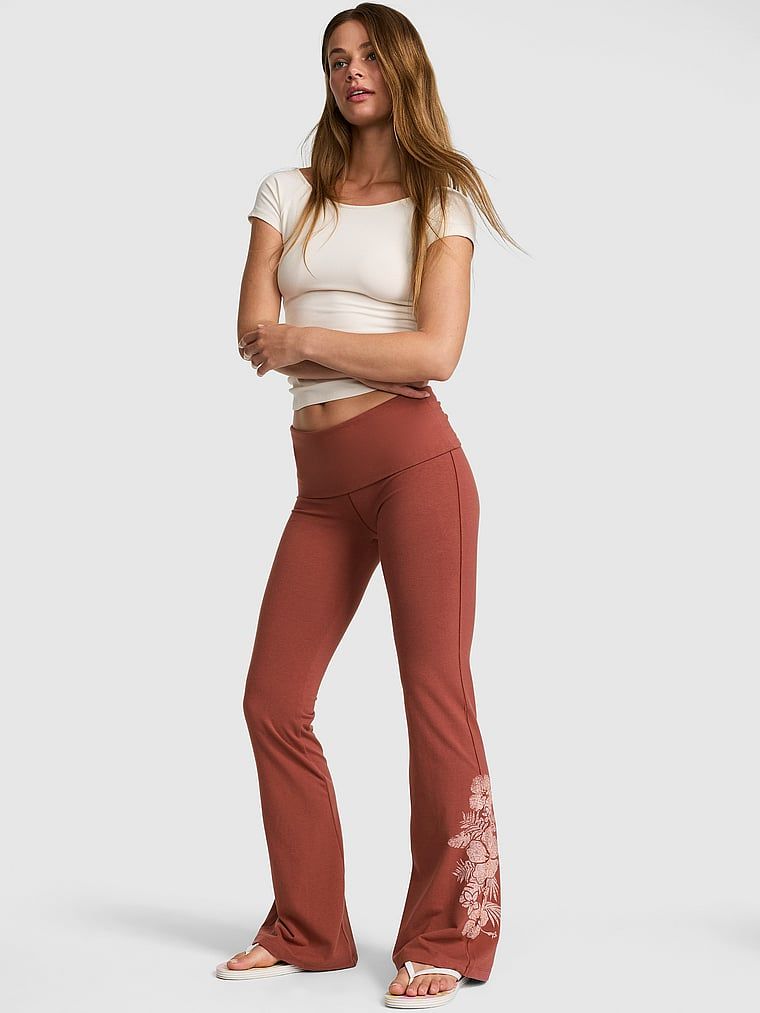Rozszerzane legginsy All-Day Cotton z wywijanym pasem