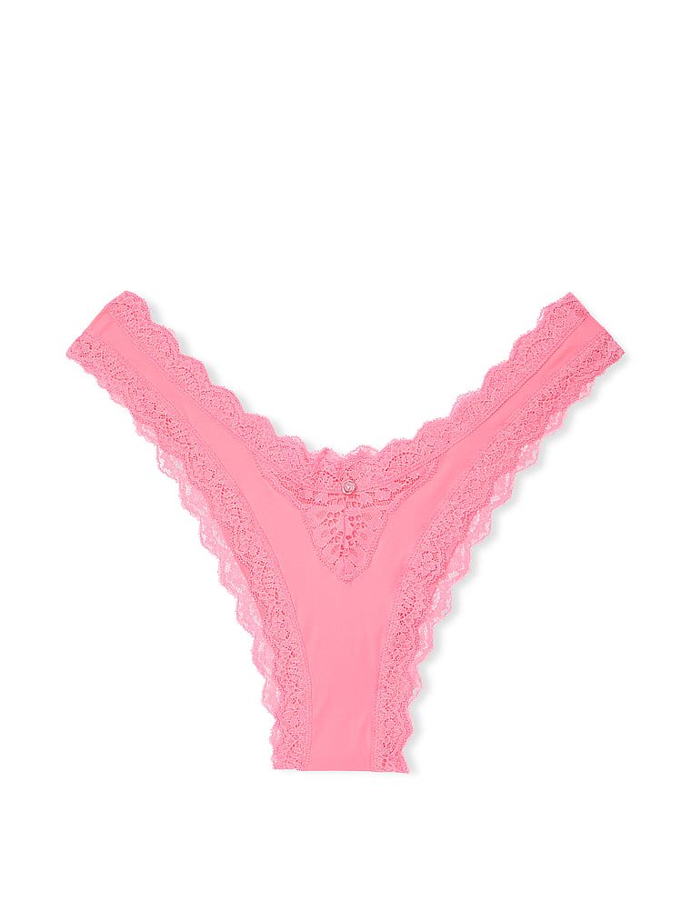 Majtki brazyliany z koronką Lace Trim Brazilian. Produkt ma kolor różowy i pochodzi z kolekcji Dream Angels. 