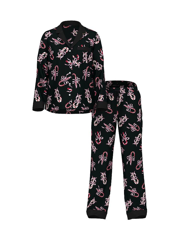 Piżama satynowa błyszcząca z długimi rękawami Glazed Satin. Produkt jest wzorzysty i pochodzi z kolekcji Victoria's Secret. 