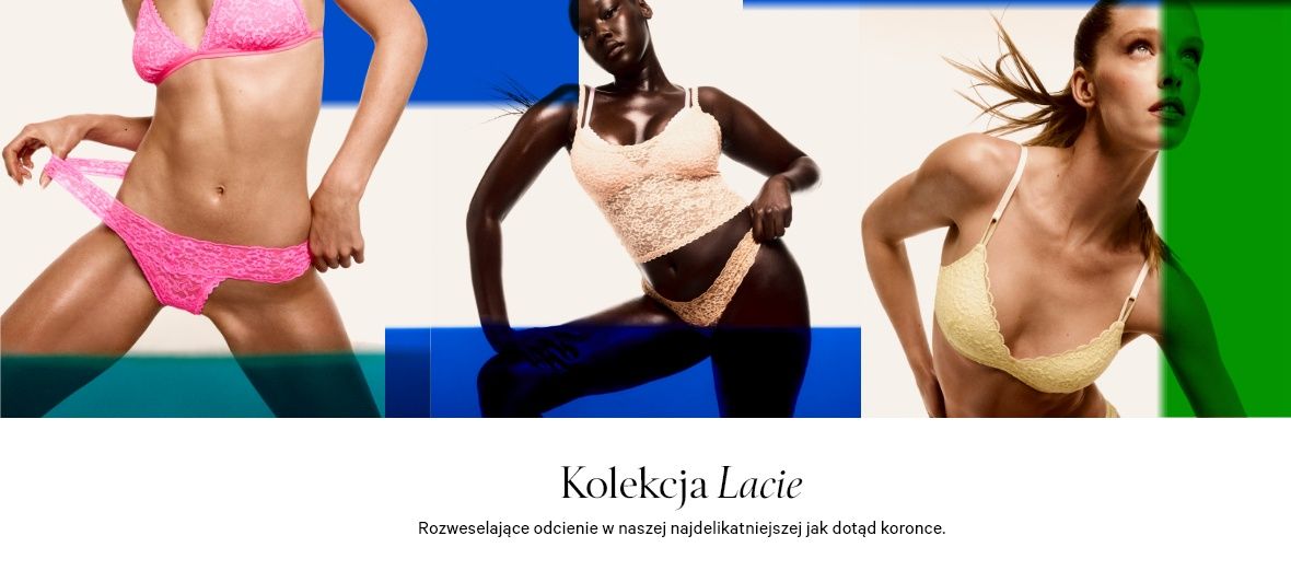 Dwie modelki w koronkowej bieliźnie - biustonaszach braletkach i majtkach. Delikatne pastelowe kolory.